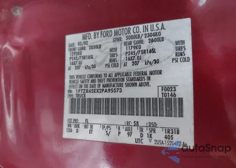 2002 Ford Ranger Edge/Xlt z USA, uszkodzony, nr VIN 1FTZR45EX2PA95573